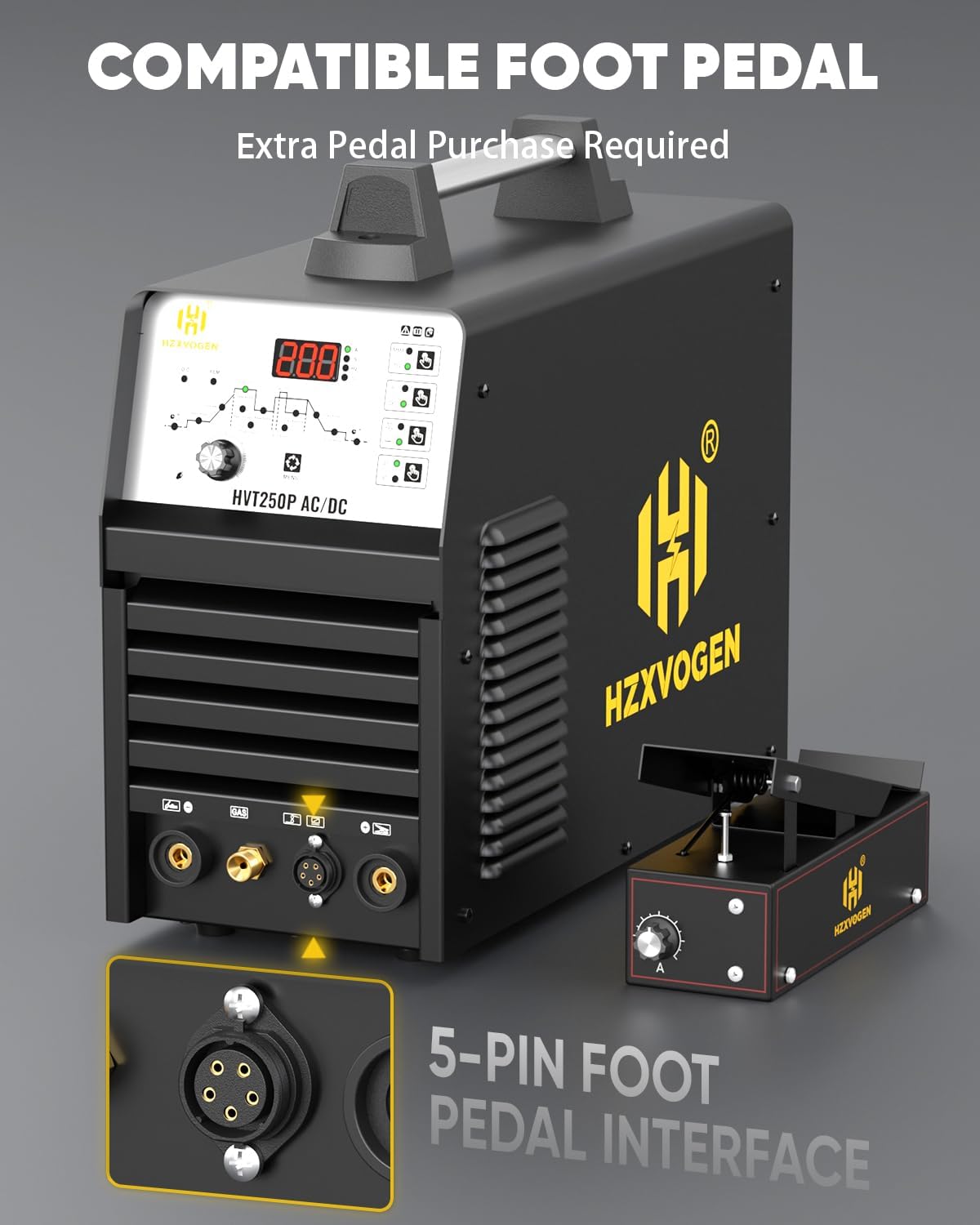 HVT250P welder with foot pedal connection