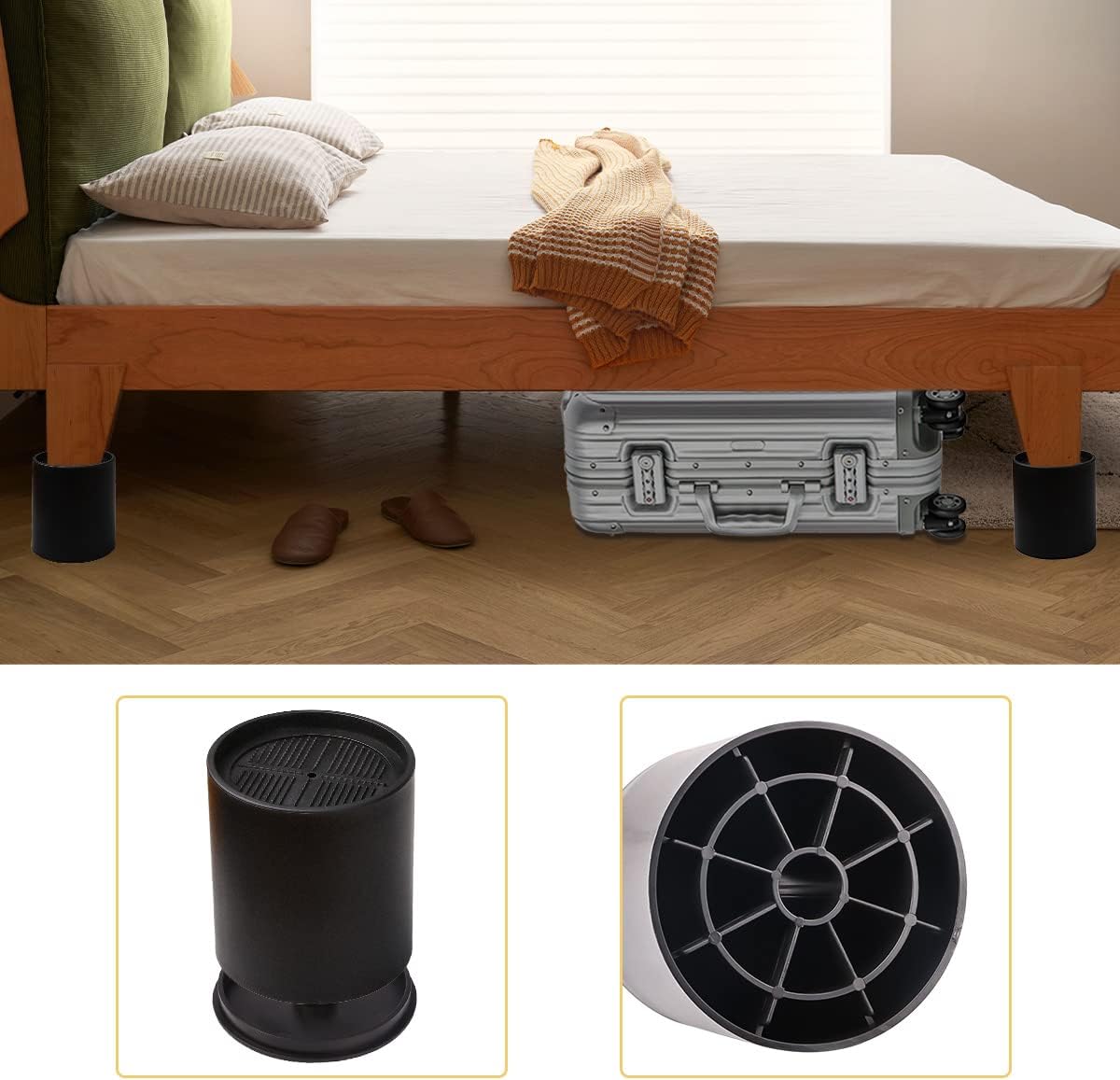 Bed Risers 4 Inch Heavy Duty Bed Furniture Risers with Non-Slip Pad Supports Up to 4,000 Lbs, Round for Sofas, Couch, Desk or Chair (Set of 6 Black)
