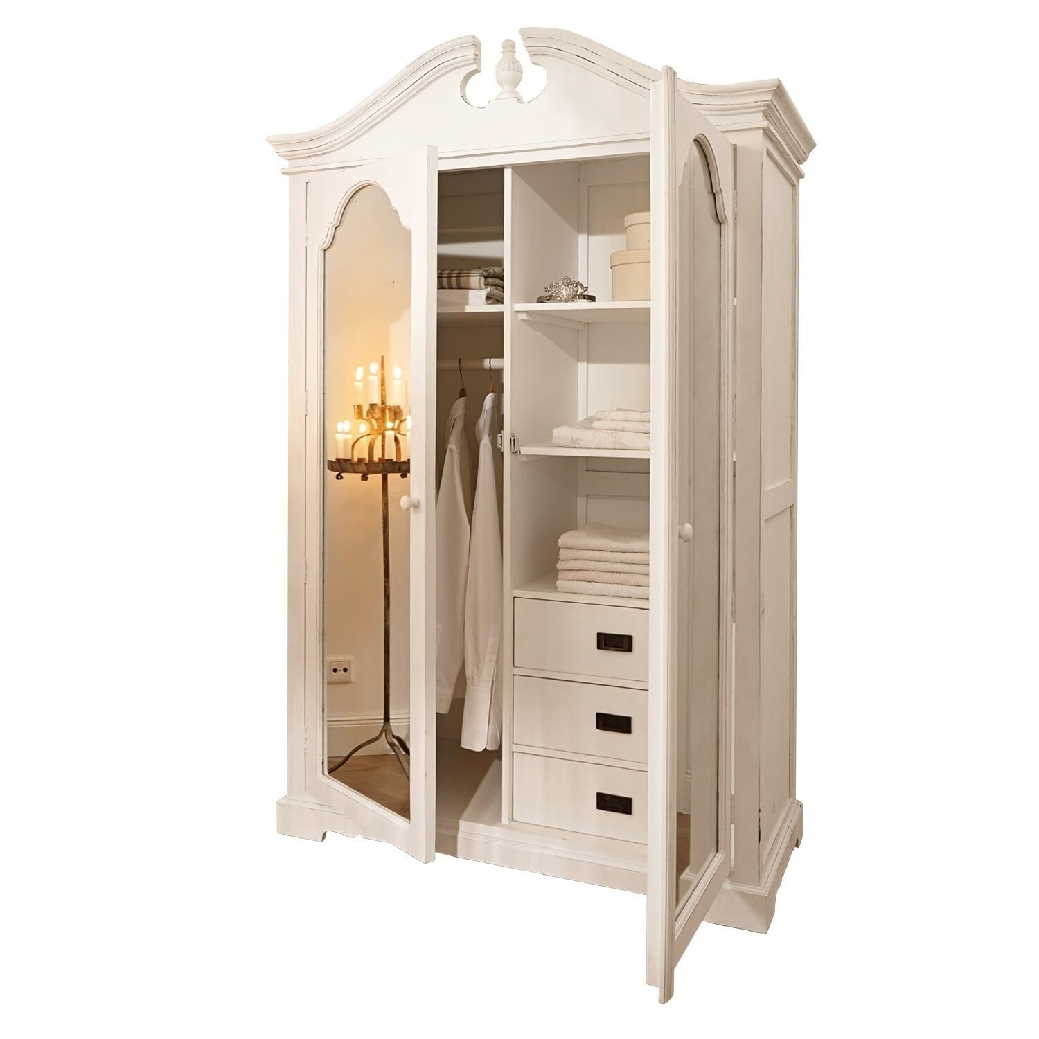 Loberon Somerset Armoire - Bois de manguier - Finition vieillie, Blanc Vieilli