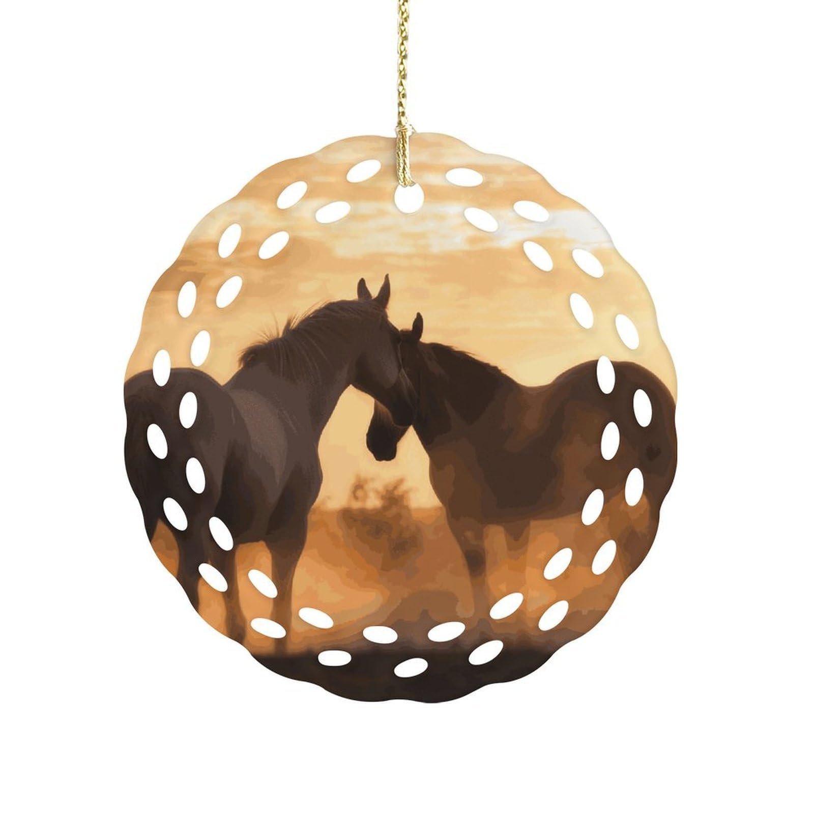 Btcowzrv Style Horses In Love Ceramic Ornament,Round Ornaments With Hole Easy To Hang,Hanging Ornament For Wedding Party Home Window Garden Christmas Day Decor
