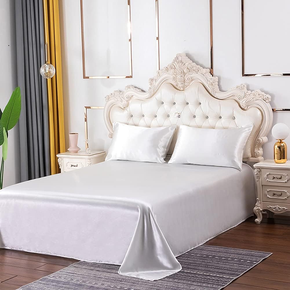 vctops 1-Piece Satin Flat Bed Sheet Twin Size Slik Like Stain Ultra Soft Solid Flat Top Sheet (White, Twin) : Home & Kitchen