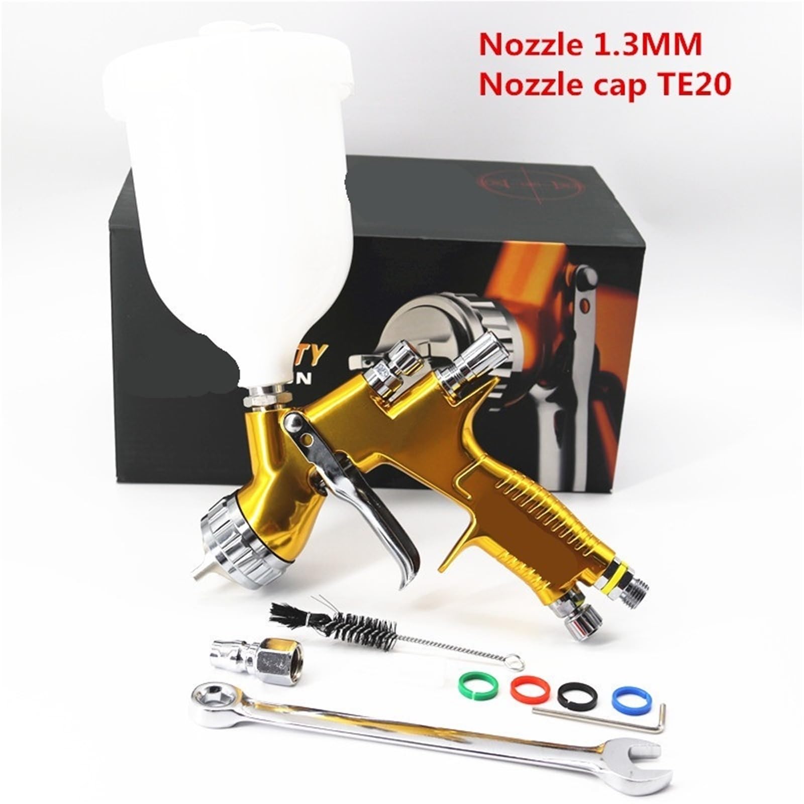 SprayNtools lakier samochodowy TE20/T110 1,3/1,8 mm dysza lakier na bazie wody Air Spray Airbrush (złoty 1,3 mm TE20)