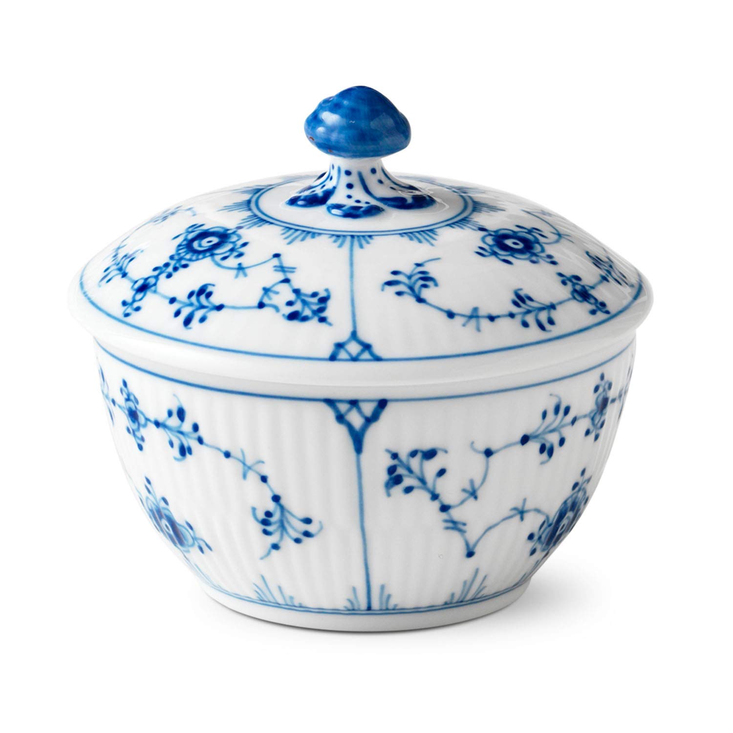 Blue Fluted Plain 5.25 oz. Sugar Bowl with Lid