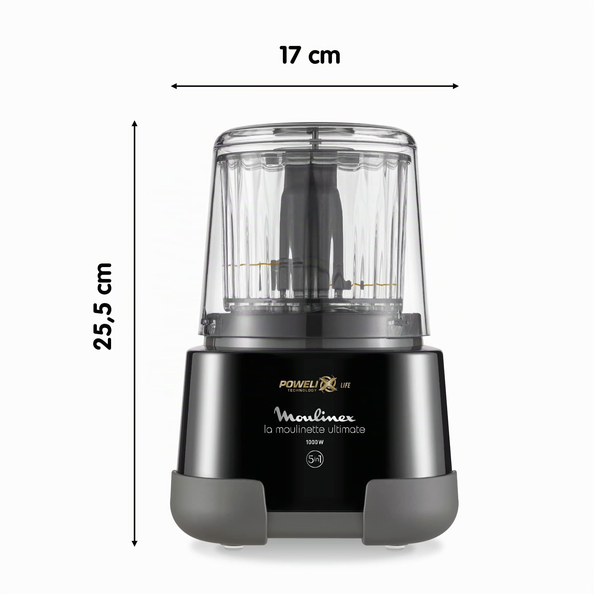 Moulinex dp810855 Tritatutto elettrica, 1000 W, 2 Lame Powerlife, capacità fino a 350 G/550 ML, Coperchio ermetico, sistema di protezione contro Il surriscaldamento, Nero