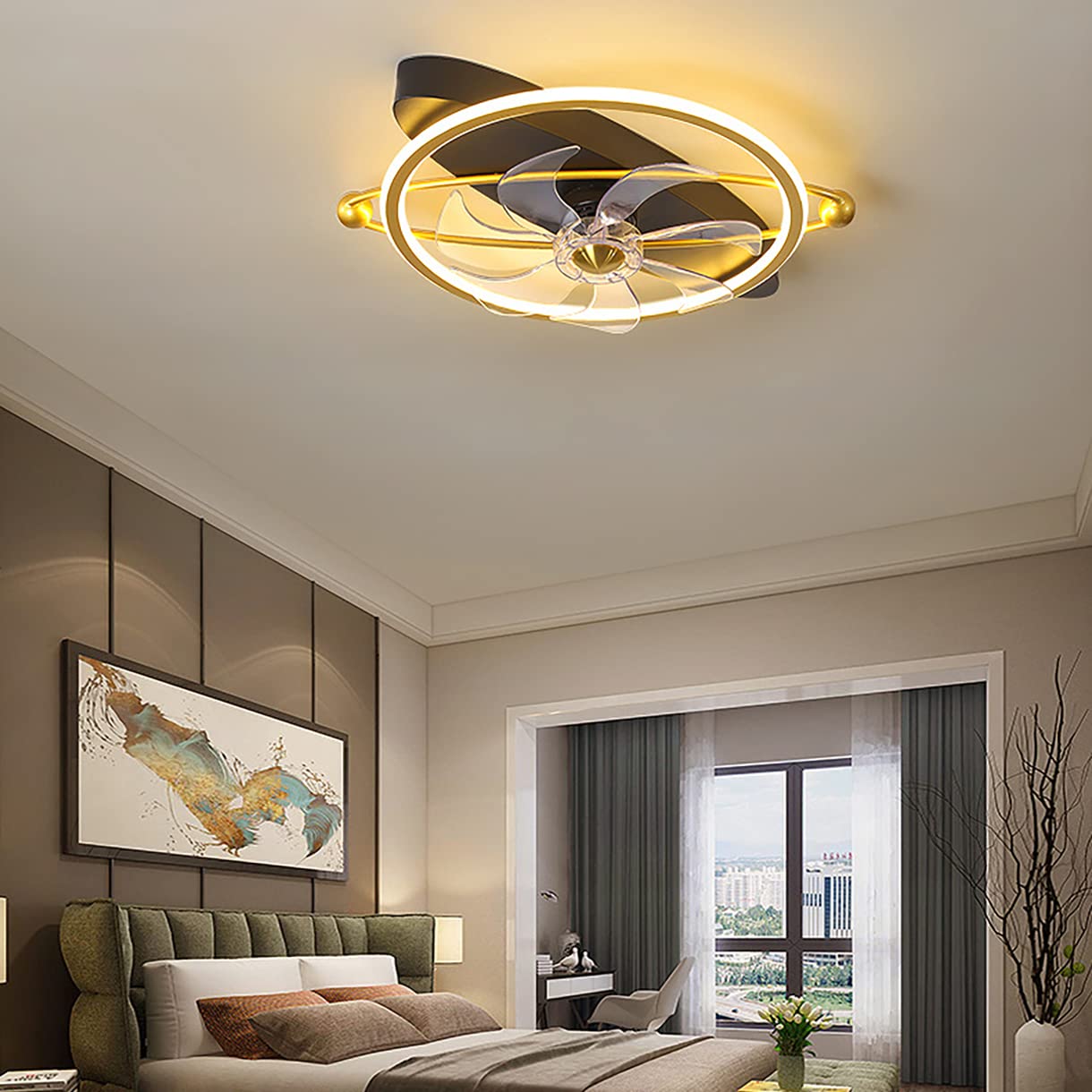 Ventilateur de plafond pour chambre à coucher avec lumière et commande