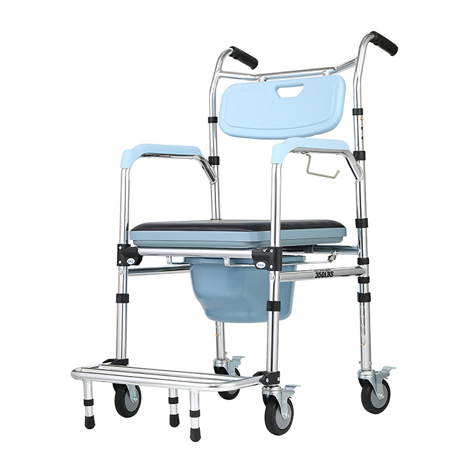 BHGFYXBS Commode Toilet Chair For Bedroom With Wheels, Height Adjustable Bedside Commode Transport Wheelchair For Elderly And Disabled, Wheeled Commode Toilet Chair With Footrest,