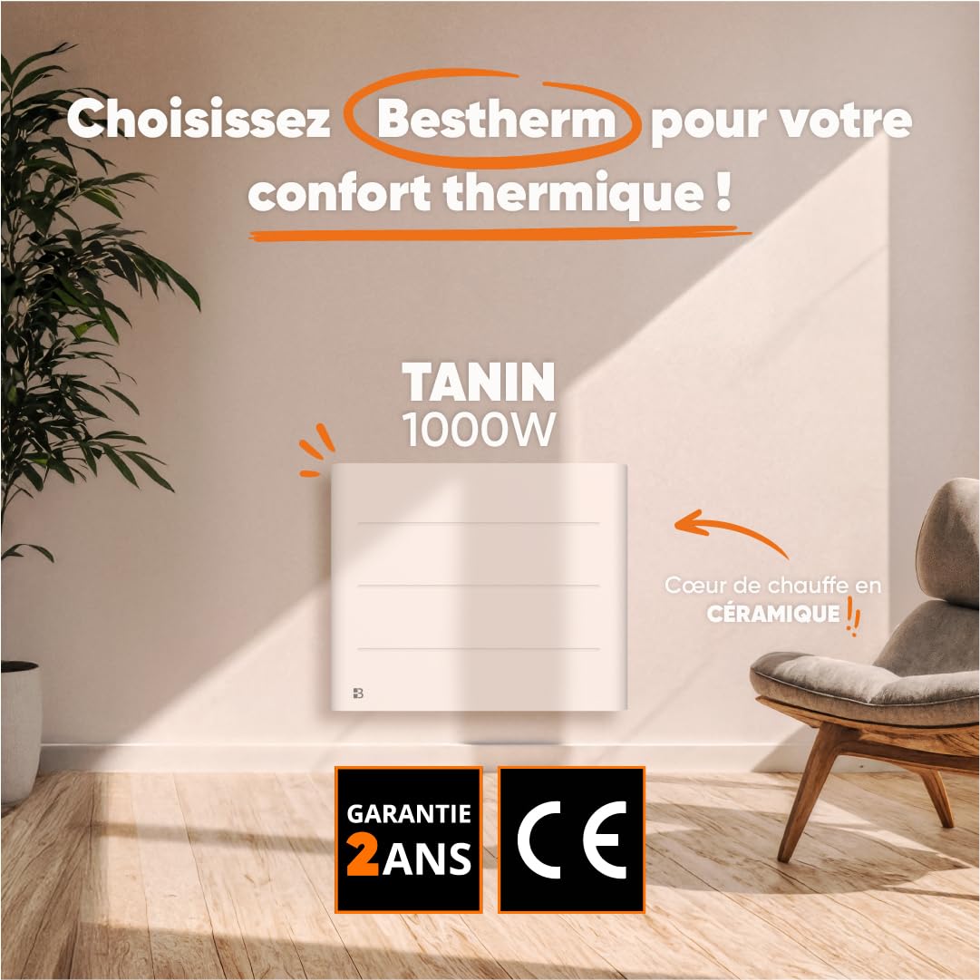 BESTHERM - Bestherm TANIN poziomy biały grzejnik elektryczny z suchą bezwładnością 1000 W