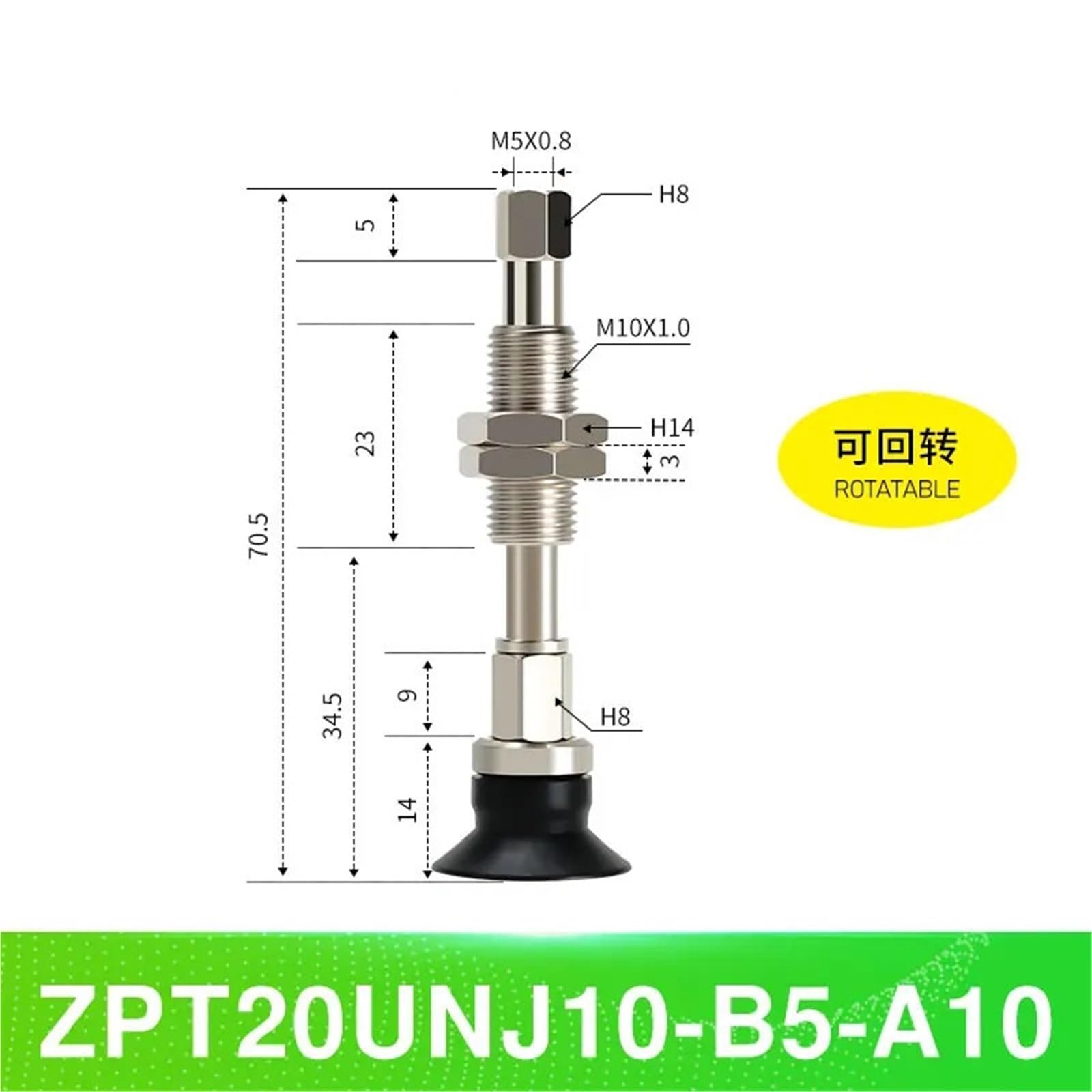 1 pz ZPT10/20/30US-J20-B5-A10 Ventosa industriale Ventosa Pneumatica Buffer Raccordi (ZPT20UNJ10-B5-A10)