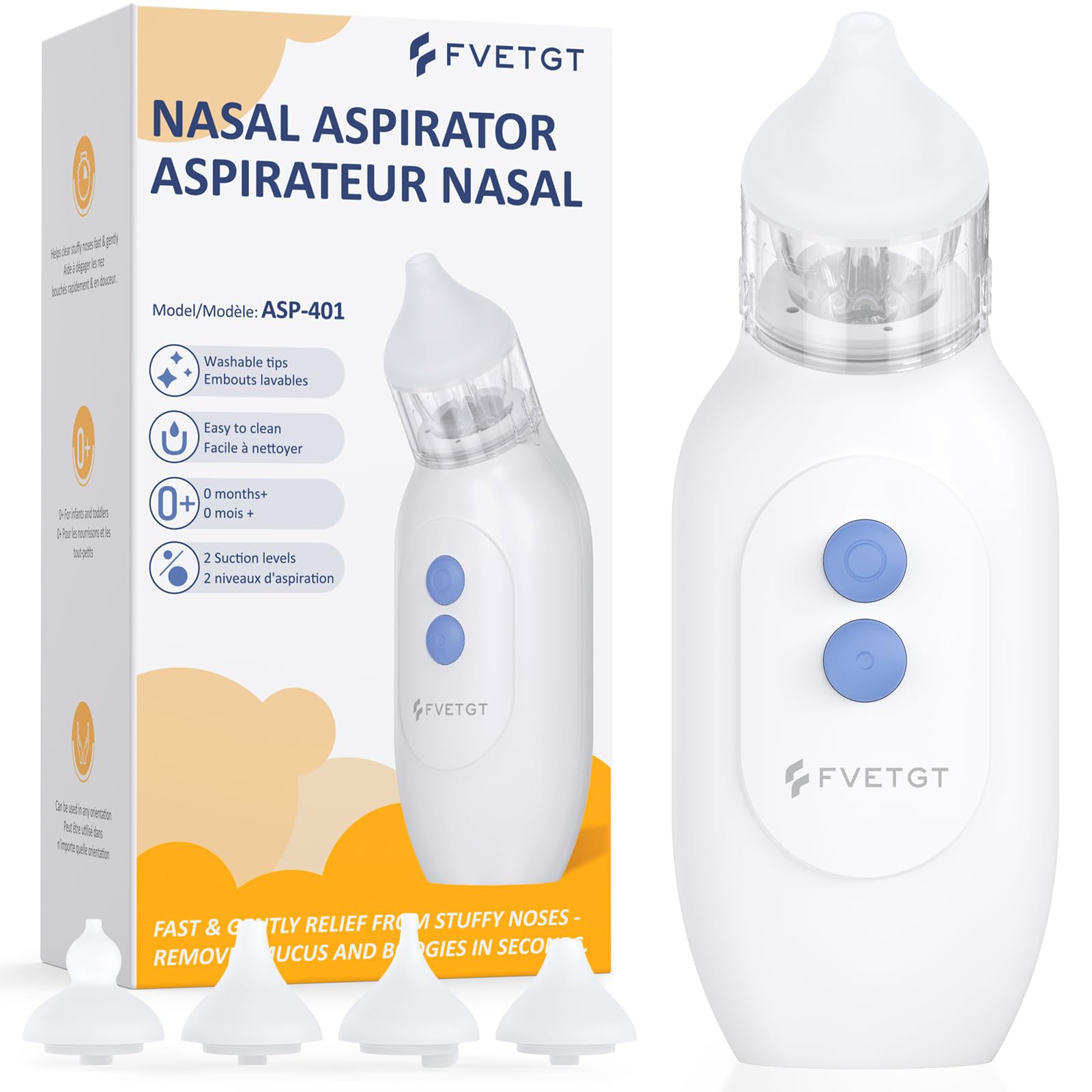 Nasal Aspirator for Baby, Blocked Nose Relief, Electric Baby Nose Sucker with Larger Suction Chamber and More Powerful Suction with 4 Silicone Tips Suitable for Newborns and Babies White