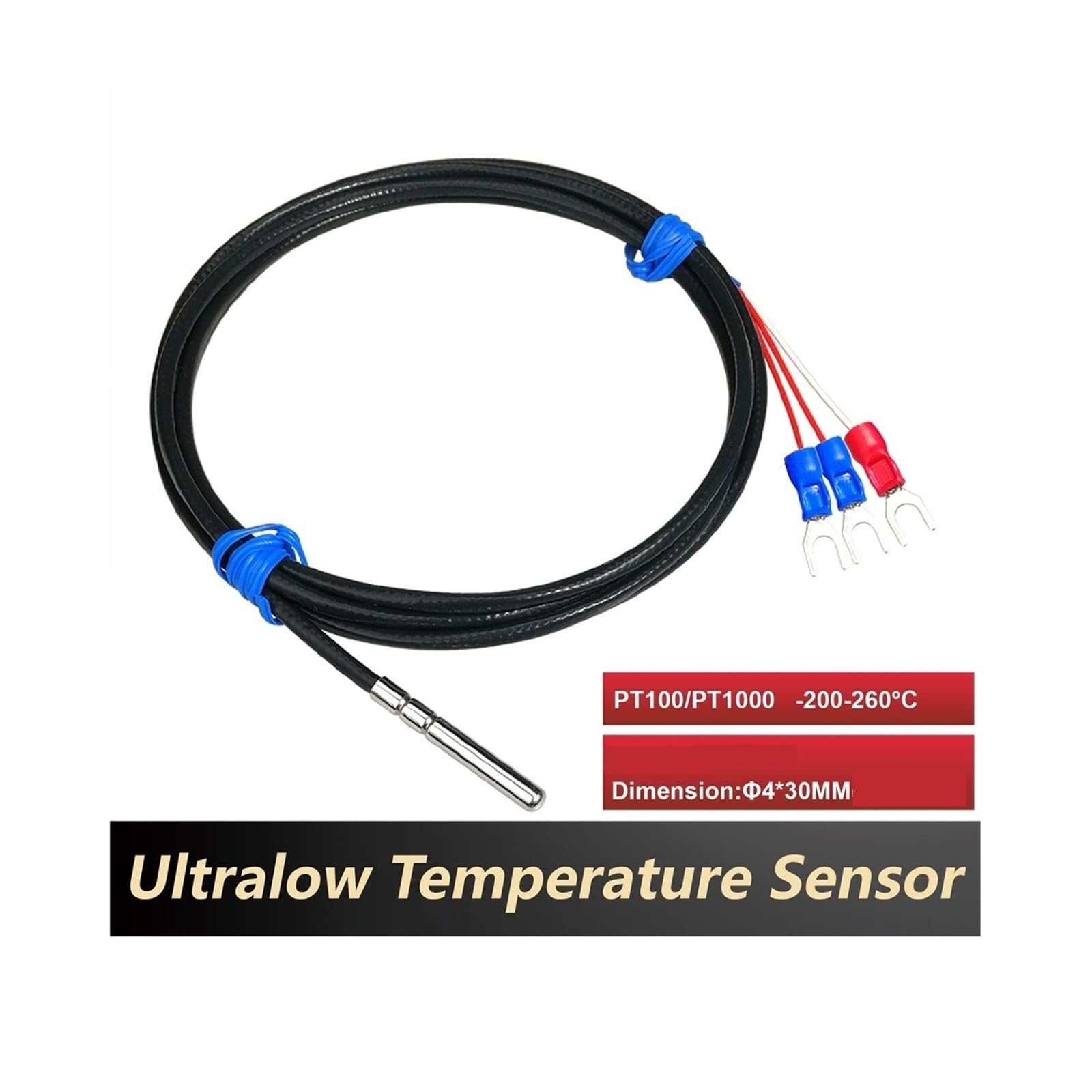 PT100 PT1000 Sonda de sensor temperatura RTD criogénica, -200~260 °C, 4x30 mm Acero inoxidable resistente al agua for congelador Almacenamiento en frío Uso industrial 1 pieza(PT100-7m)