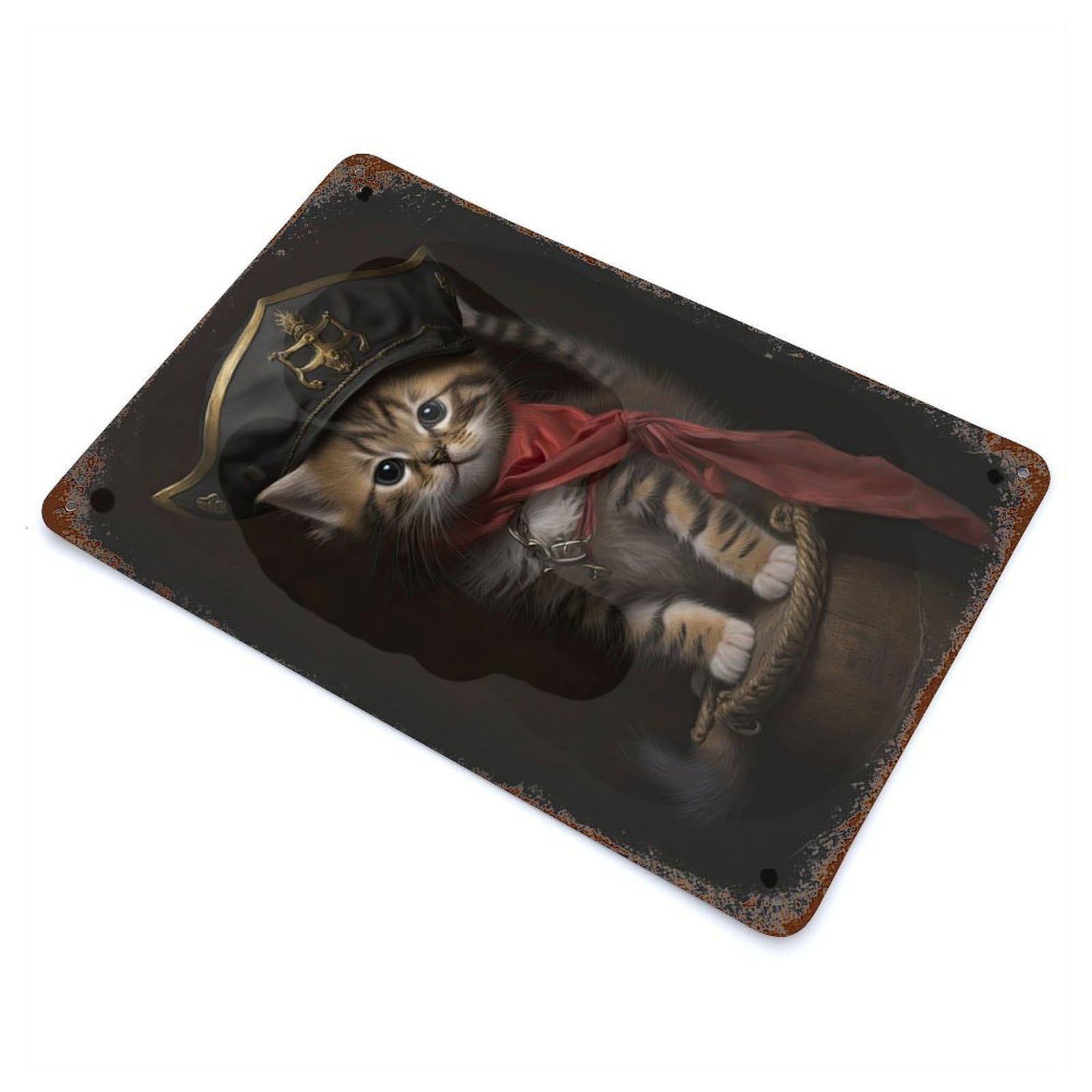 Pirate Kitten 11.8"x7.9" Rustic Tin Plaque, Novelty Wall Decor for Living Room, Hallway And Home Decor
