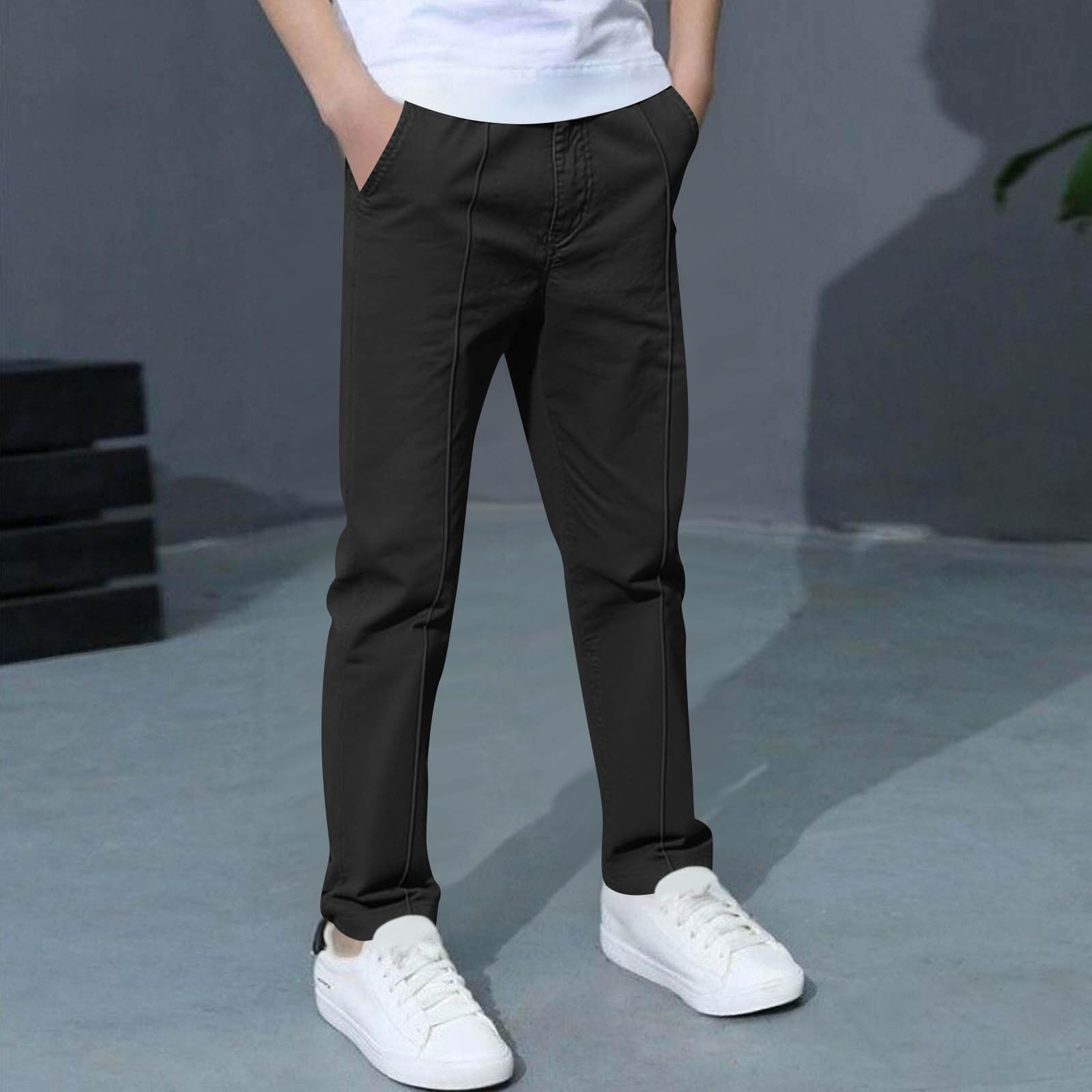 Boys Pants Elastic Waist Trousers Youth Chinos Trousers Pull On Relaxed School Uniform Pants Comfort Twill Pants - 2