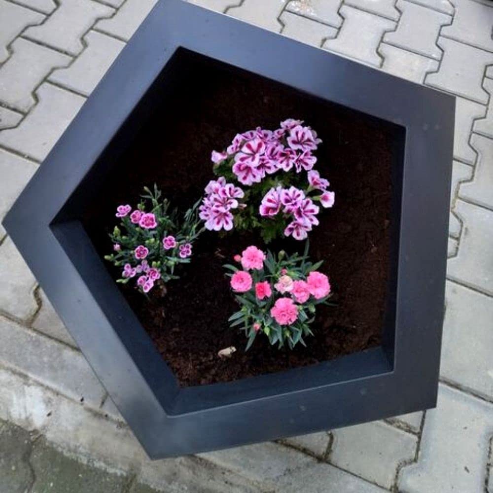Dione Blumentopf, Pflanzgefäß, Blumenständer, Übertopf, Asymmetrischer, Pflanzenständer, Garten, Deko, Terasse, Innen & Außenbereich 43x46 cm, Anthrazit
