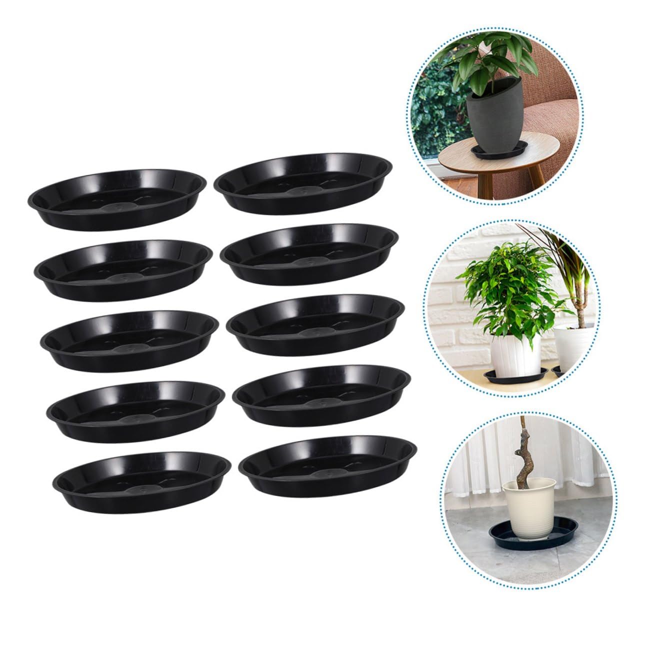 Set 10 Pezzi Vassoi per Vasi da Fiori in Plastica Nera Basi per Vasi da Balcone e Giardinaggio Raccolta Acqua e Protezione Pavimenti Leggeri e Resistenti