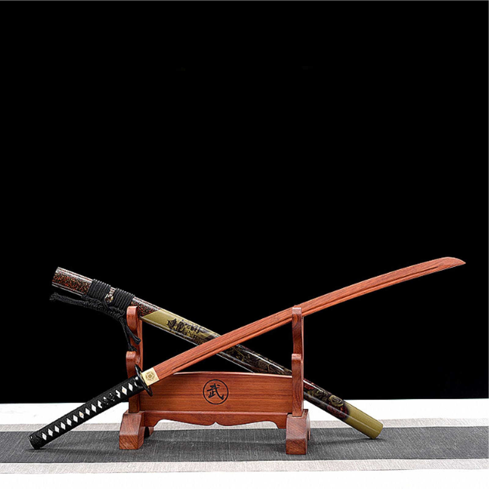 Wooden Samurai Sword,Wooden Katana Training Sword 103cm Bokken with Sheath,Cosplay Katanas Blade Prop for Display Collection Decorative Toys(Color:B)