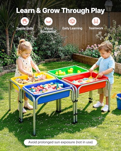 Image of VEVOR Sensory Table for Toddlers, Kids 4-Station Sand and Water Adjustable Play Table with Detachable Storage Bins and Non-Slip Feet, Carbon Steel Frame, Rounded Corners, for Boys and Girls Exploring