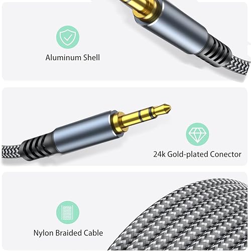 Miniatura 6 de MORELECS Cable Auxiliar de 15 pies, Cable de Audio de 3.5mm - Cable AUX de 3.5mm Trenzado de Nylon Macho a Macho para Coche, Auriculares, Estéreos