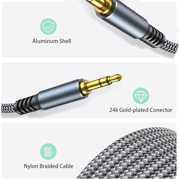 Cable AUX 3.5mm Macho a Macho 4ft, Sin Micrófono, Trenzado, Dorado miniatura 8