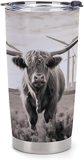 Highland Cow Windmill Travel Tumbler with Lid Reusable Cups Plastic Water Bottle for Tea Juice 20oz