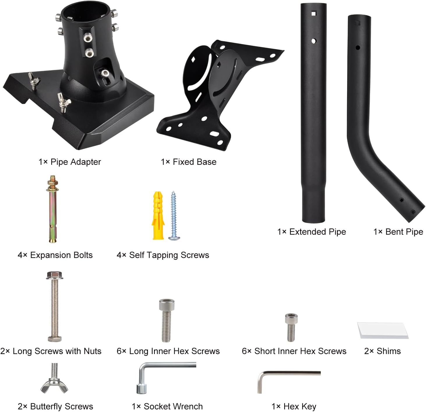 Wall Pole Mount for Starlink Gen 3, 22.8 inches Long Pole Mounting Kit with Adjustable Pipe Adapter for Starlink Standard Dish V3, Metal Mount Bracket and Aluminum Adapter, Black