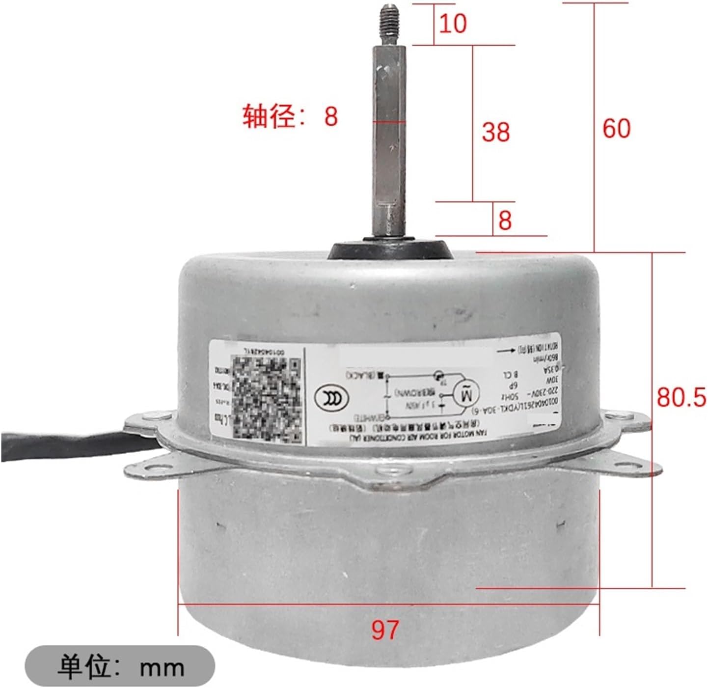 Air Conditioning Motor Fan Air Conditioner Internal Motor YDKL-30A-6 0010404261L KFD-40M DC Fan Fan Motor for Replacement and Repair of Air-Conditioning Motors