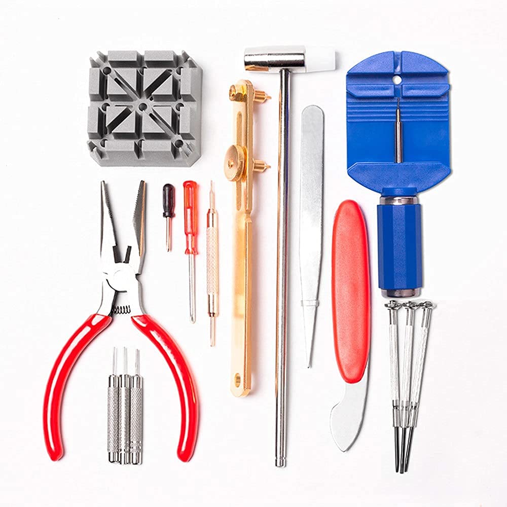 Reparación de relojes Kit de ajuste de removedor de pasadores de pulsera de correa de reloj de 16 piezas, kit de herramientas de almacenamiento de mantenimiento de barra de resorte Kit de herramient