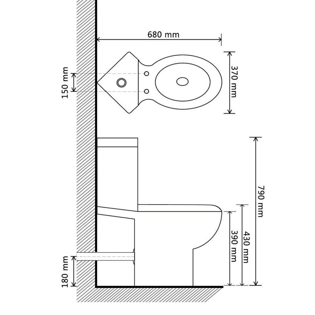 Vaso WC in ceramica ad angolo, chiusura ammortizzata, doppio scarico 3/6 L, dimensioni 37x68x78 cm, bianco, per bagno