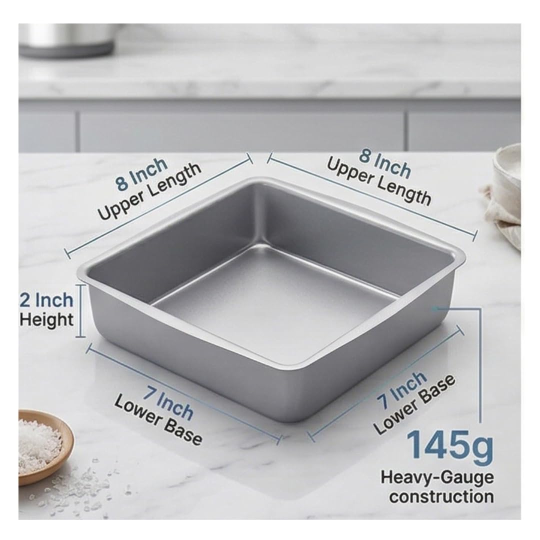 Premium Aluminium Cake Mould - 8x8 Inch, Non-Toxic -2