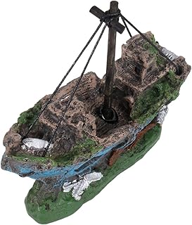 Wakauto Decoração de navio afundado de aquário grande decoração de tanque de peixe decoração de barco de pesca de resina decoração de aquário