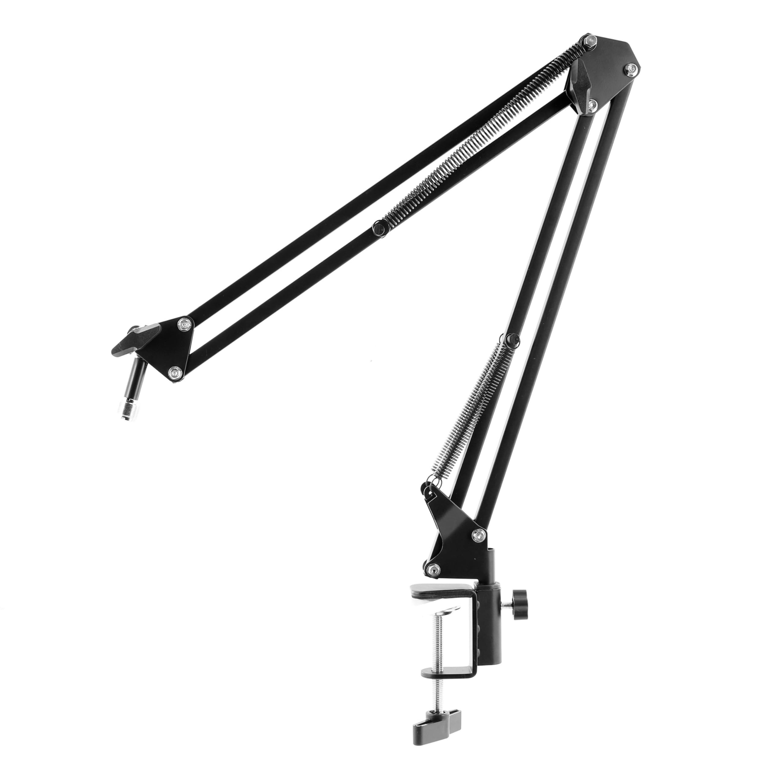 Plugger Studio Podcast Arm Support de Suspension Microphone réglable, Perche Ciseaux Microphone Bras articulé Noir pour Podcast Streaming Broadcast Gaming Radio. Adaptateur fileté 3/8" – 5/8" fourni.