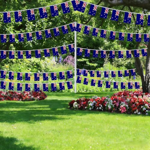 Image of AhfuLife 33 Ft New Zealand String Flags Banner for World Cup Decorations 2026, 30 Pcs Small New Zealand Bunting String Flags, Double Sided for National Day Garden Sports Party Decor (5.5x8.3 Inch)