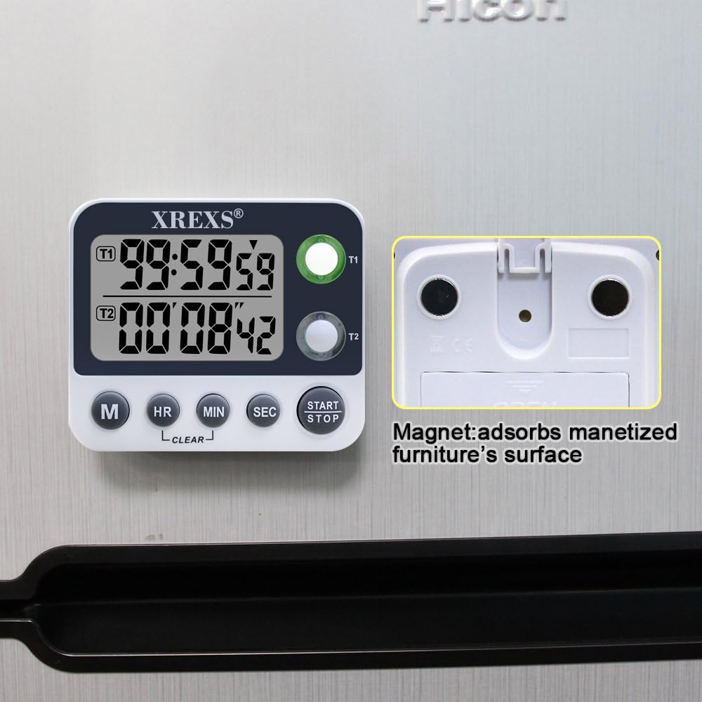 Minuteur Cuisine XREXS 2 Canaux - Chronomètre 99h - Écran LCD, Aimant, Alarme Réglable