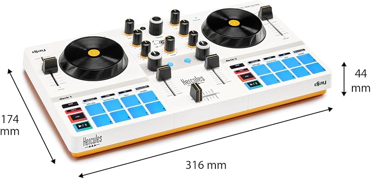 Hercules DJControl Mix Ultra Mobile DJ Controller with Keepdrum Laptop Stand Silver