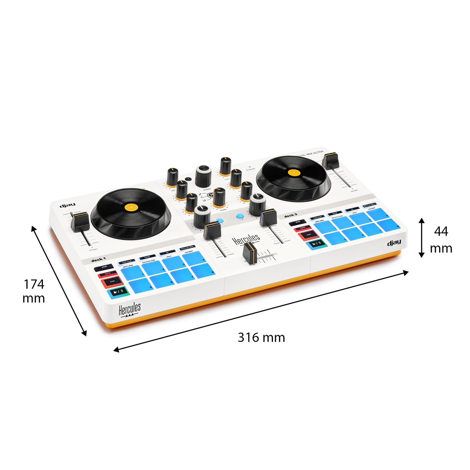 Hercules DJControl Mix Ultra mobiler DJ-Controller mit keepdrum Laptopständer