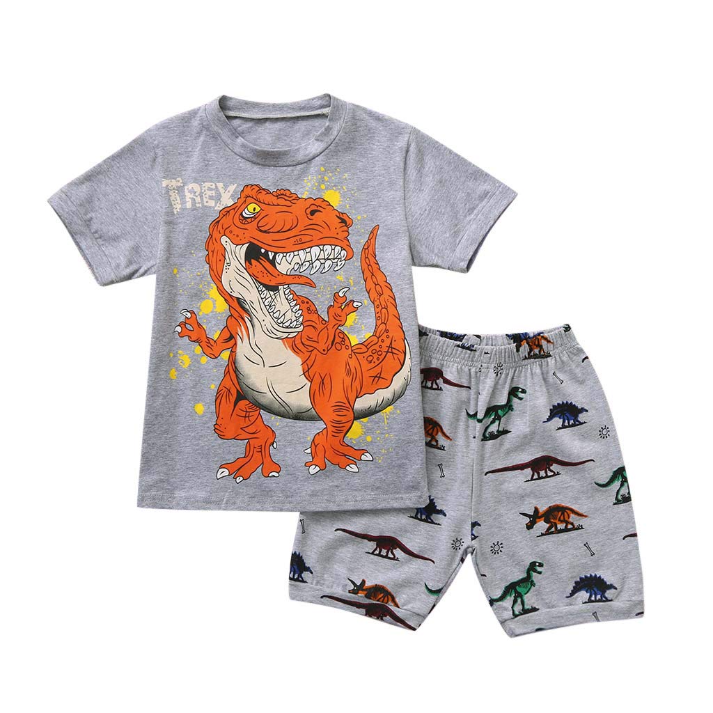 Boy Kid Toddler Cartoon Dinosaur Print T Shirt Tops + Shorts Pajama Outfits Set