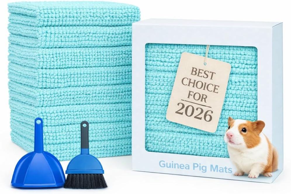 8 Pack Guinea Pig Cage Liners, Washable Reusable Microfiber Chenille Bedding Mats, Non Slip Soft Pads for Small Animals , 16 x 12 Inches, Multi Color (Blue)