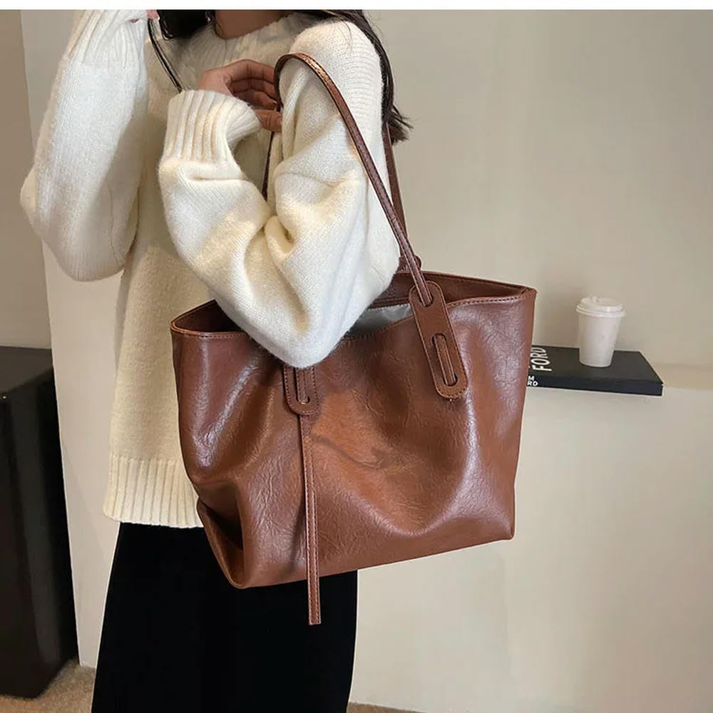 ZBDZSW Bolso de Mano de Gran Capacidad para Mujer, Tendencia de Moda de Invierno, Bolsos de Hombro de Cuero, Bolso de Oficina Khaki