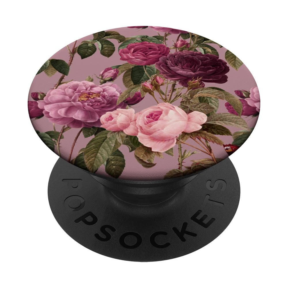 Floral Vintage Pattern with Cute Pink Purple Botanical Rose PopSockets Adhesive PopGrip