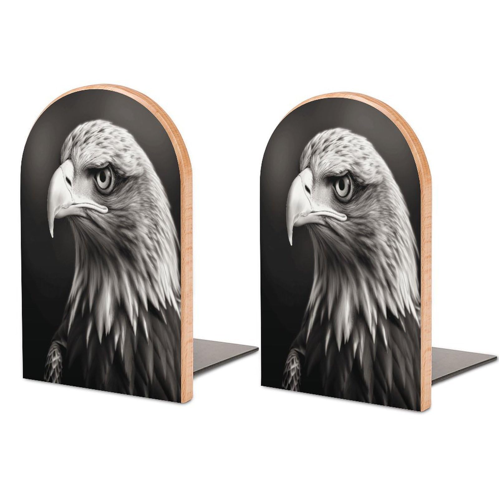 Eagle Black and White Bookend Wood Book End for Shelves Heavy Duty Non-Slip Wooden Bookend Support Universal Economy Bookends Fancy Modern Decorative Book Accessories 1 Pairs