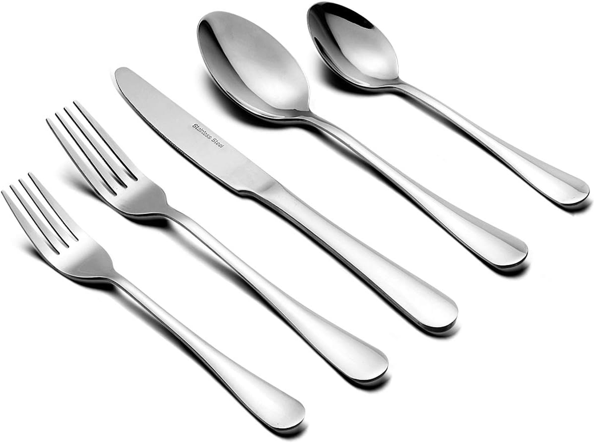 40-Piece Silverware Flatware Set, Estmoon Stainless Steel Cutlery for Kitchen Hotel Restaurant,Knives Forks Spoons for Dessert & Dinner, Wedding Party, Mirror Finish, Dishwasher Safe