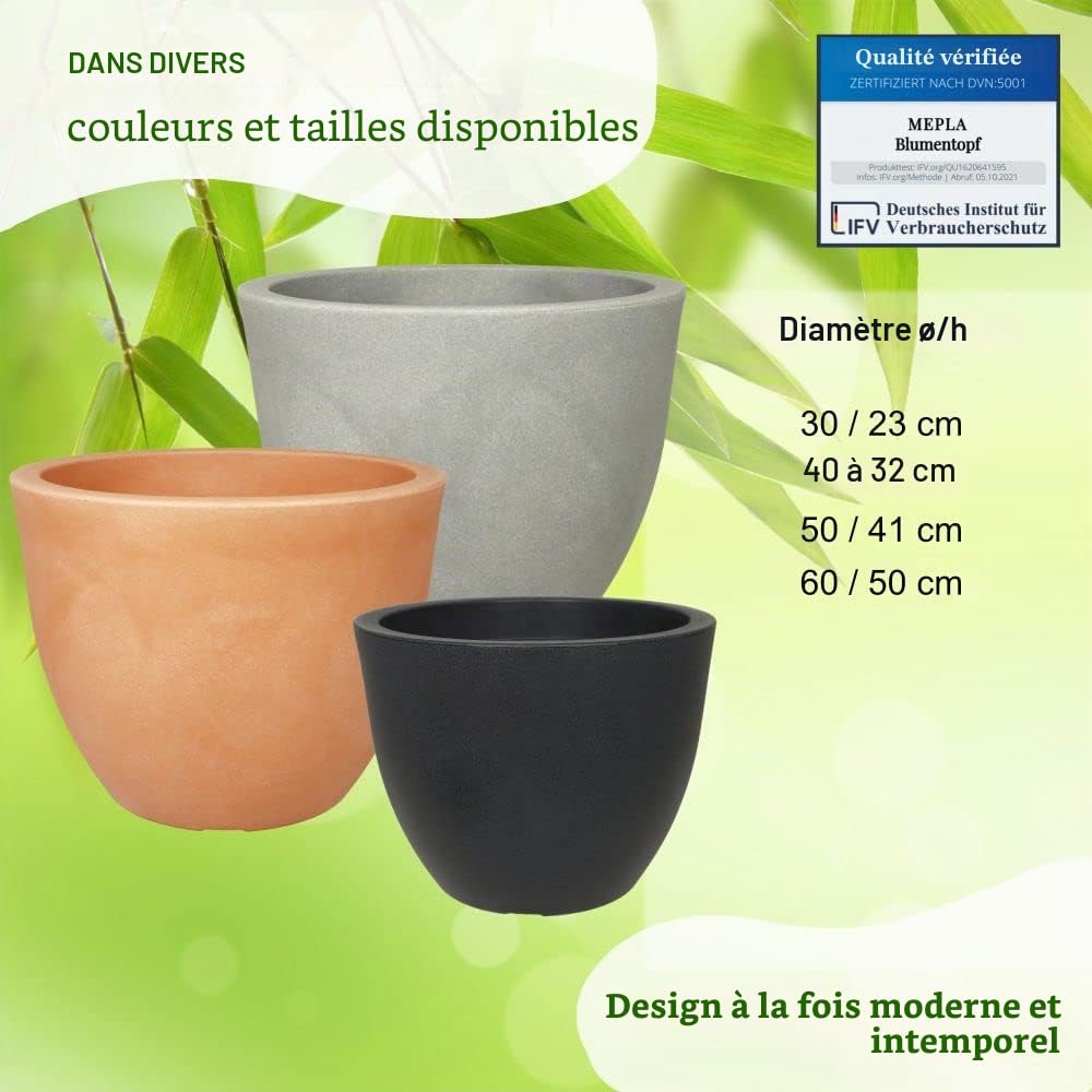 MePla Siena - Pot de fleurs rond - Résistant aux intempéries - Résistant aux UV - Diamètre 50 cm - Terra