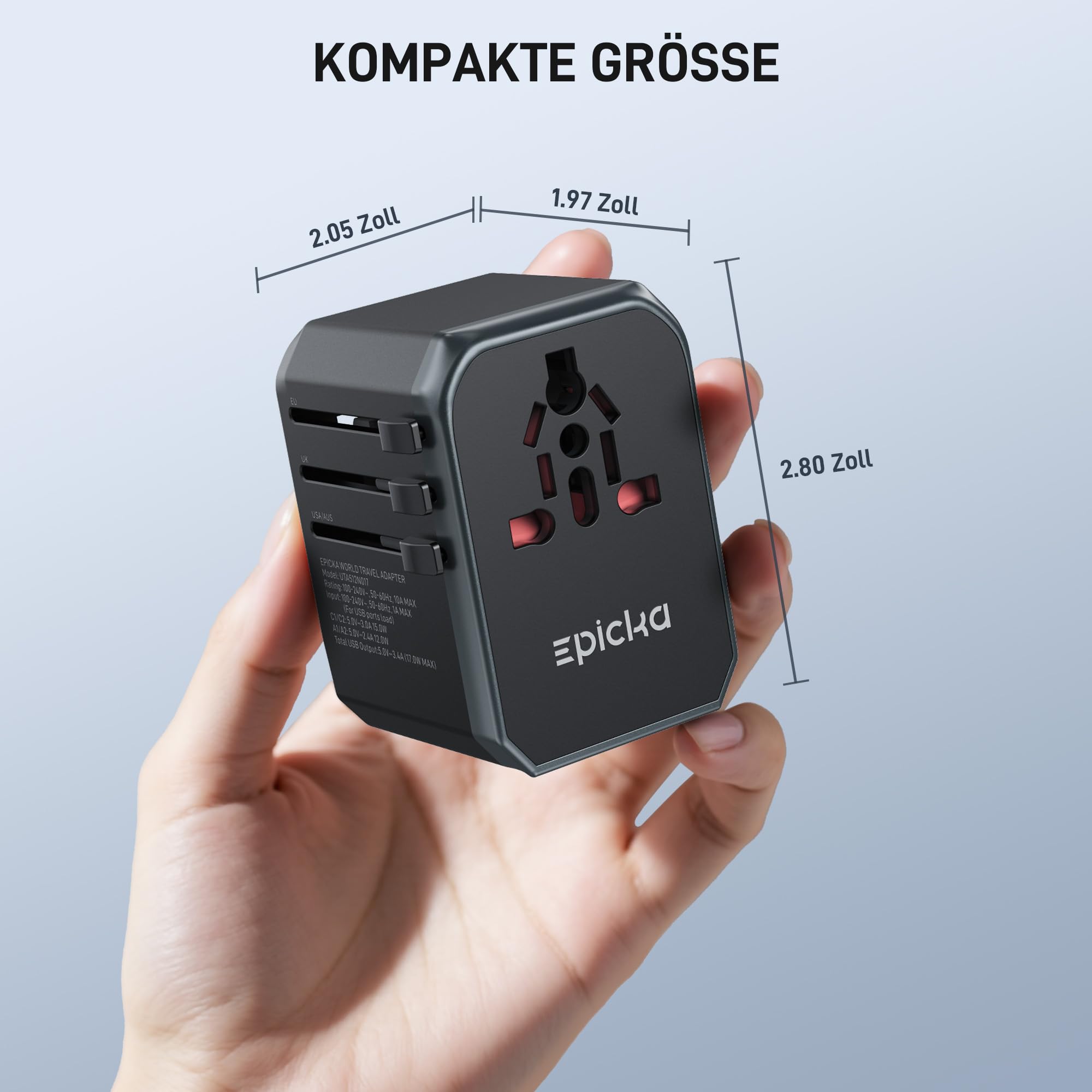 EPICKA Reiseadapter Weltweit, Universal Reisestecker Adapter 17W, Internationaler Steckdosenadapter mit 2 USB A und 2 USB C für Deutschland USA UK Japan Thailand Australien TA-104e