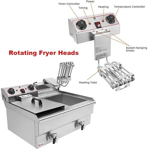 Miniatura 3 de Freidora eléctrica comercial de acero inoxidable de 23,26 qt22 l con 2 cestas y elemento de calefacción profesional, consumo de aceite de 110 V,
