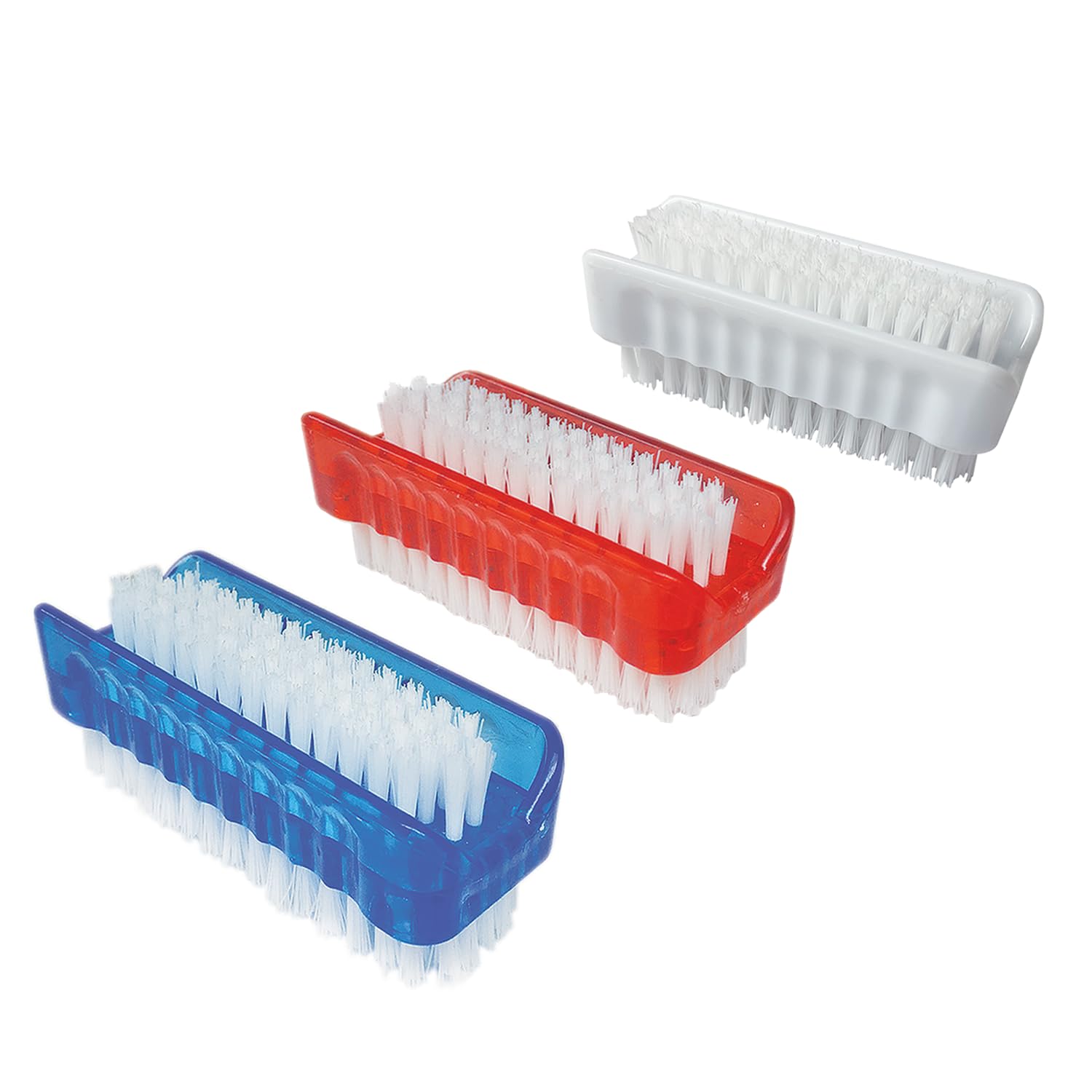 LOLA Classic Hand & Nail Brush, 2 Sided - 3 Pack, Soft & Stiff, Comfortable No-Slip Grip, Cleans Hands & Fingernails, Assorted Colors