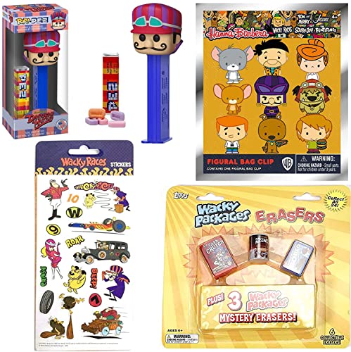 Dastardly Cartoon Wacky Figure Head Retro Bundled With Nostalgia Pop Culture Hanna-Barbera 3D Hanger Blind Bag Wb + Spoof Mini Icons + Races Penelope Pitstop, Muttley & Peter Perfect Stick Ons 4 Items #TOP25