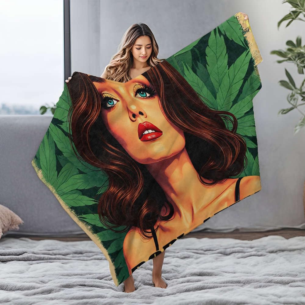 Jeté de lit jaune Pop & Weed couverture flanelle 150x200cm
