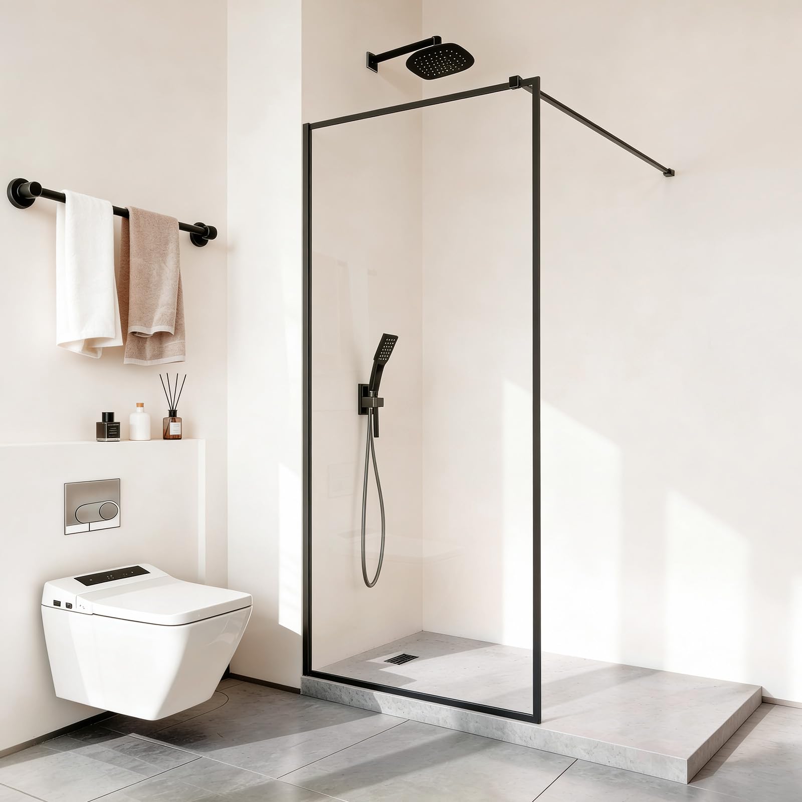 VEVOR Paroi de Douche Fixe 86,4 x 187 cm, Pare Douche Encadré, Écran pour Salle de Bain Maison, en Verre Trempé Transparent de 8 mm d'Épaisseur, avec Joint d'Étanchéité Inférieur et Quincaillerie