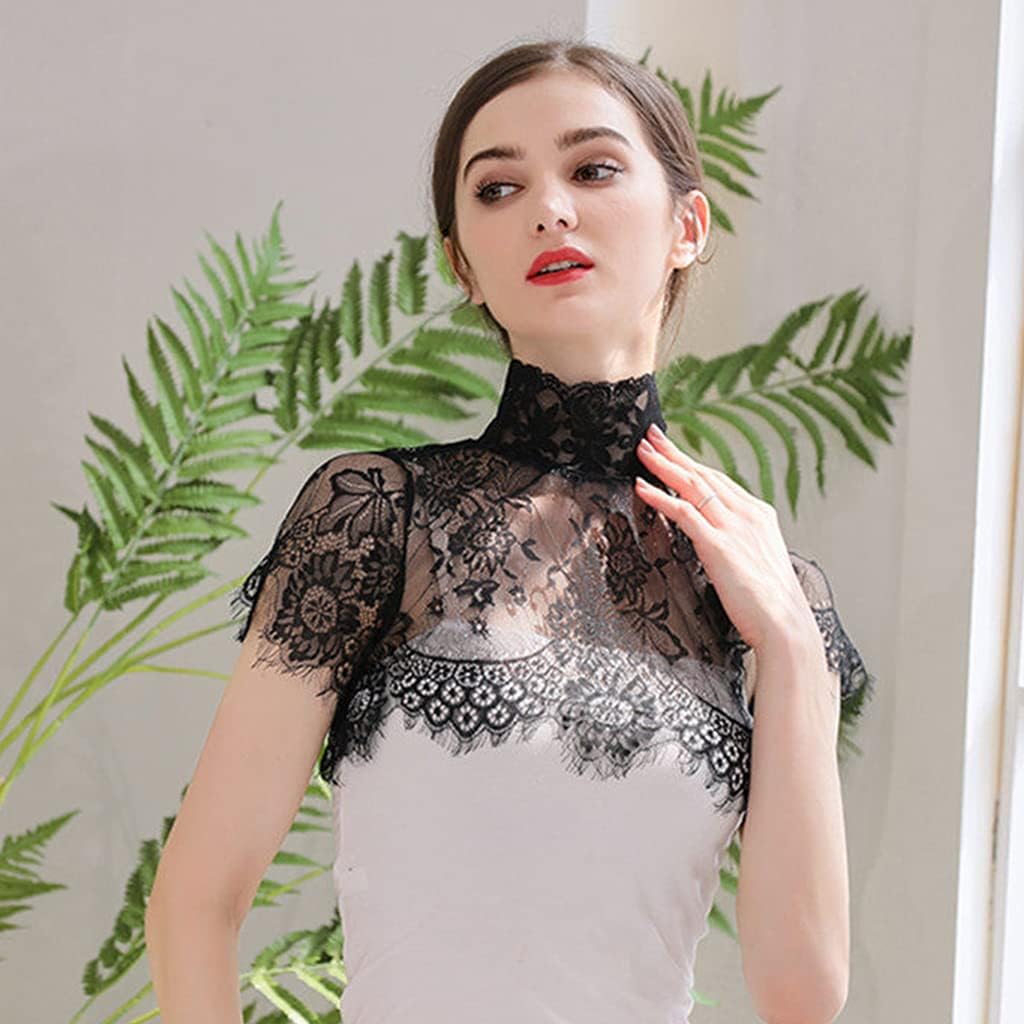 Thereisno Detachable Fake Collar Half Shirt Sexy Sheer Eyelash Floral Lace Dickey Choker Women Shawl - Image 6