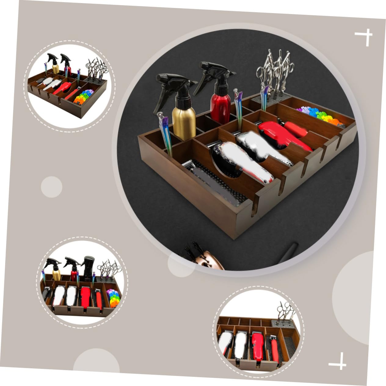 STOBAZA Support de Tondeuse Bois Massif pour Salon Coiffure Plateau Rangement Élégant pour Coupe Cheveux Organisateur Pratique pour Outils de Coiffure Électriques