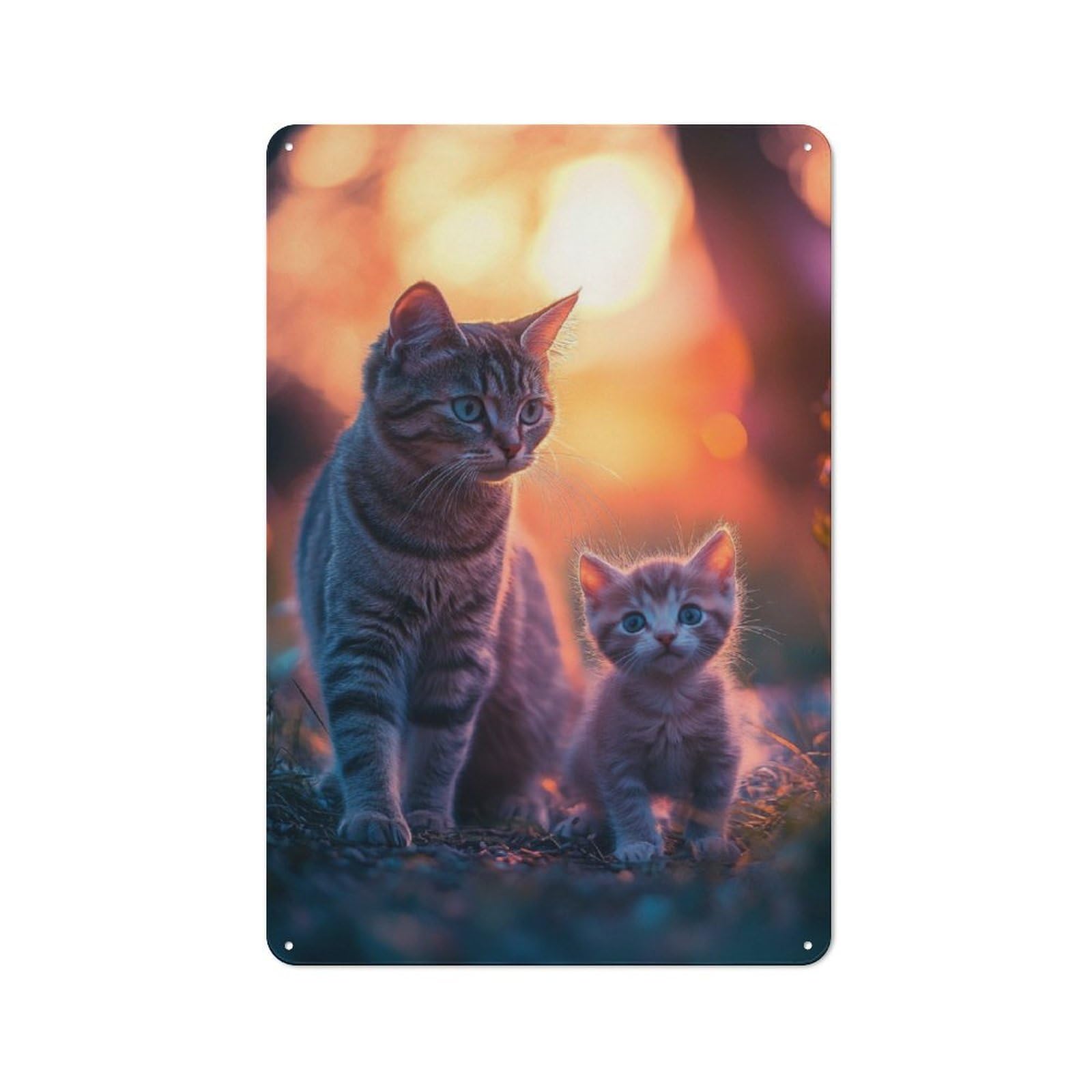 Junmoney Mother Cat And Kitten At Sunset Vintage-Inspired Tin Sign 30X20cm For Garage Or Workshop, For Garage, Workshop And Man Cave Decoration